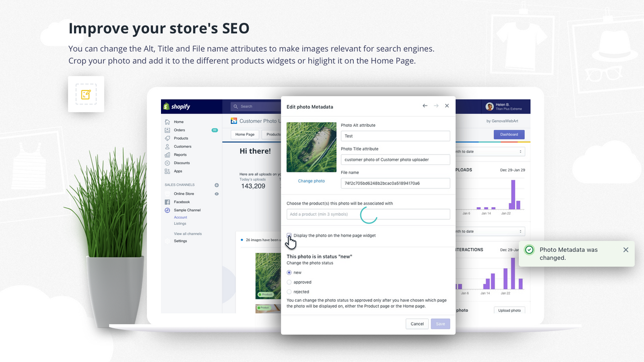 Shopify app Customer Photo Uploader SEO optimization