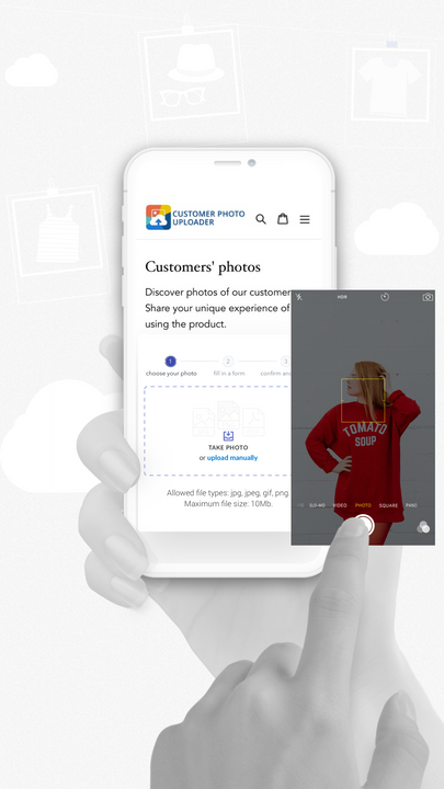 Zona de upload do usuário do aplicativo Shopify Customer Photo Uploader
