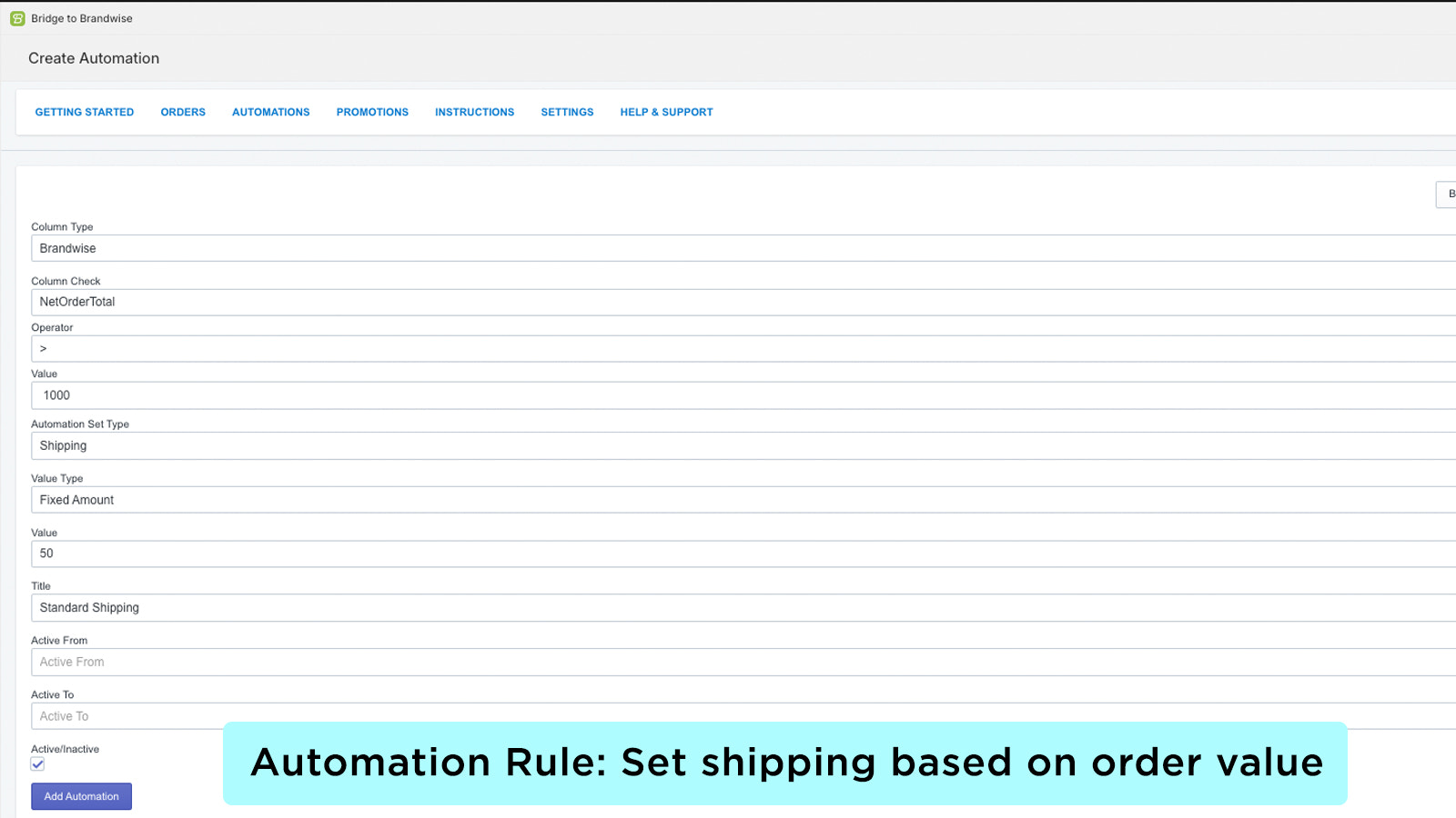 Importez des commandes avec des tarifs d'expédition basés sur le fichier brandwise