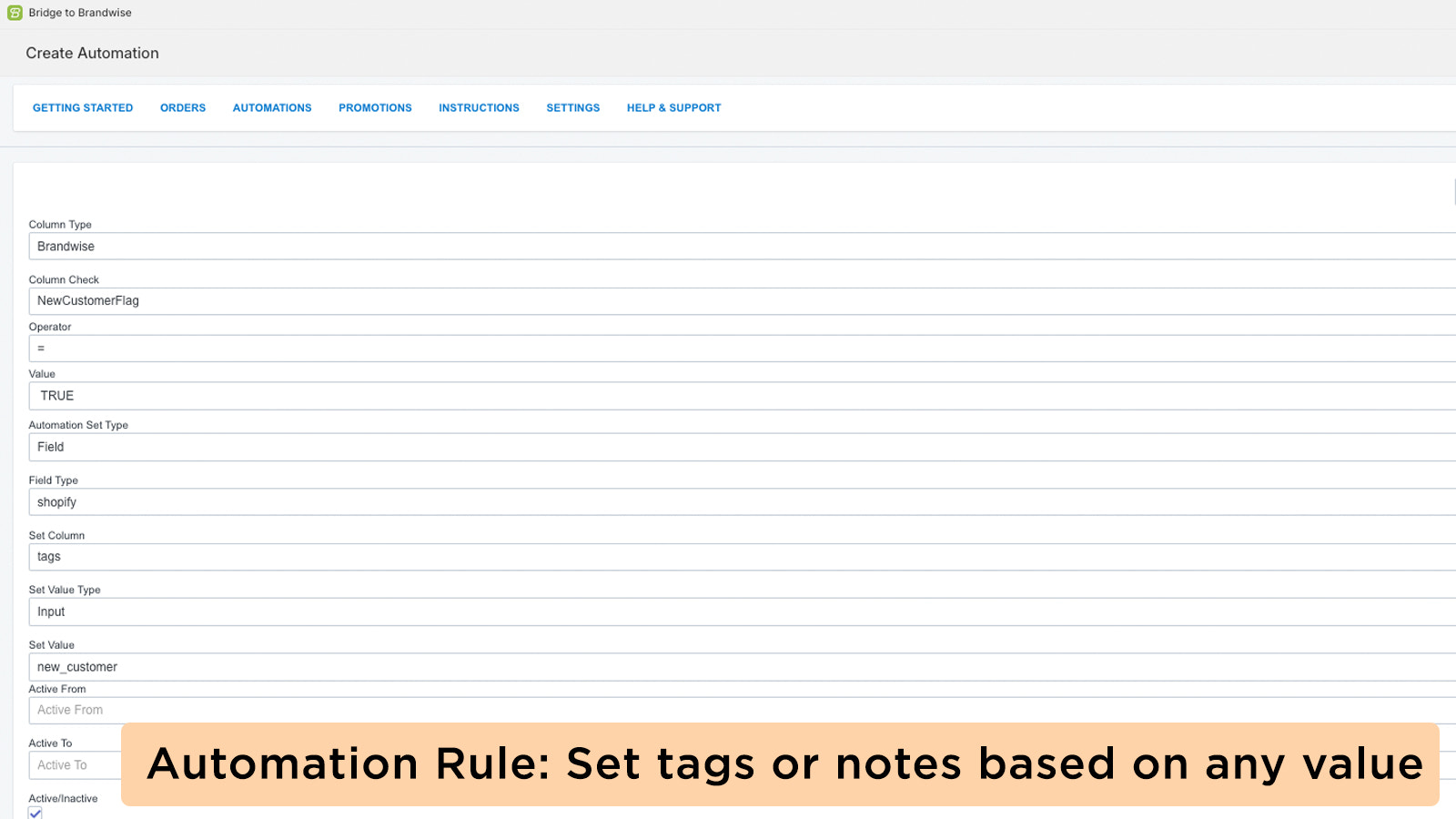 Importe pedidos com tags ou notas com base no arquivo brandwise