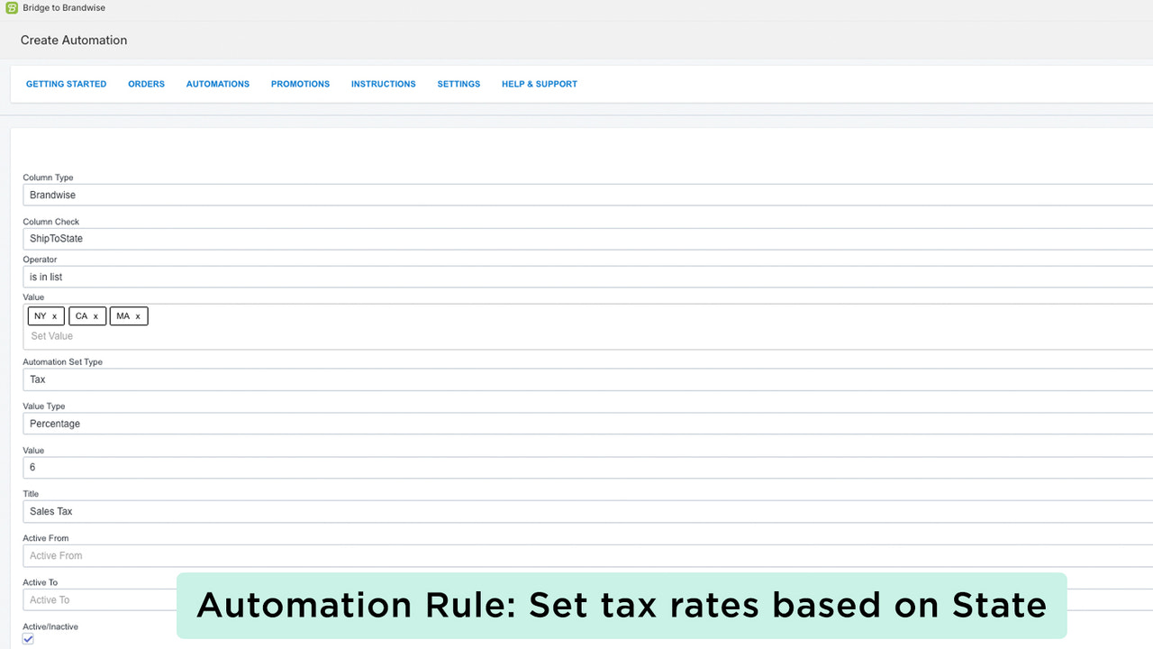 Importez des commandes avec des taux de taxe basés sur le fichier brandwise