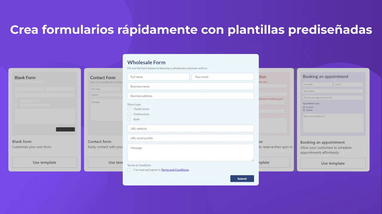 Crea formularios rápidamente con plantillas prediseñadas