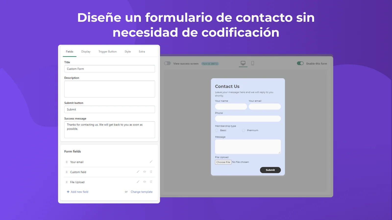 Diseñe un formulario de contacto sin necesidad de codificación