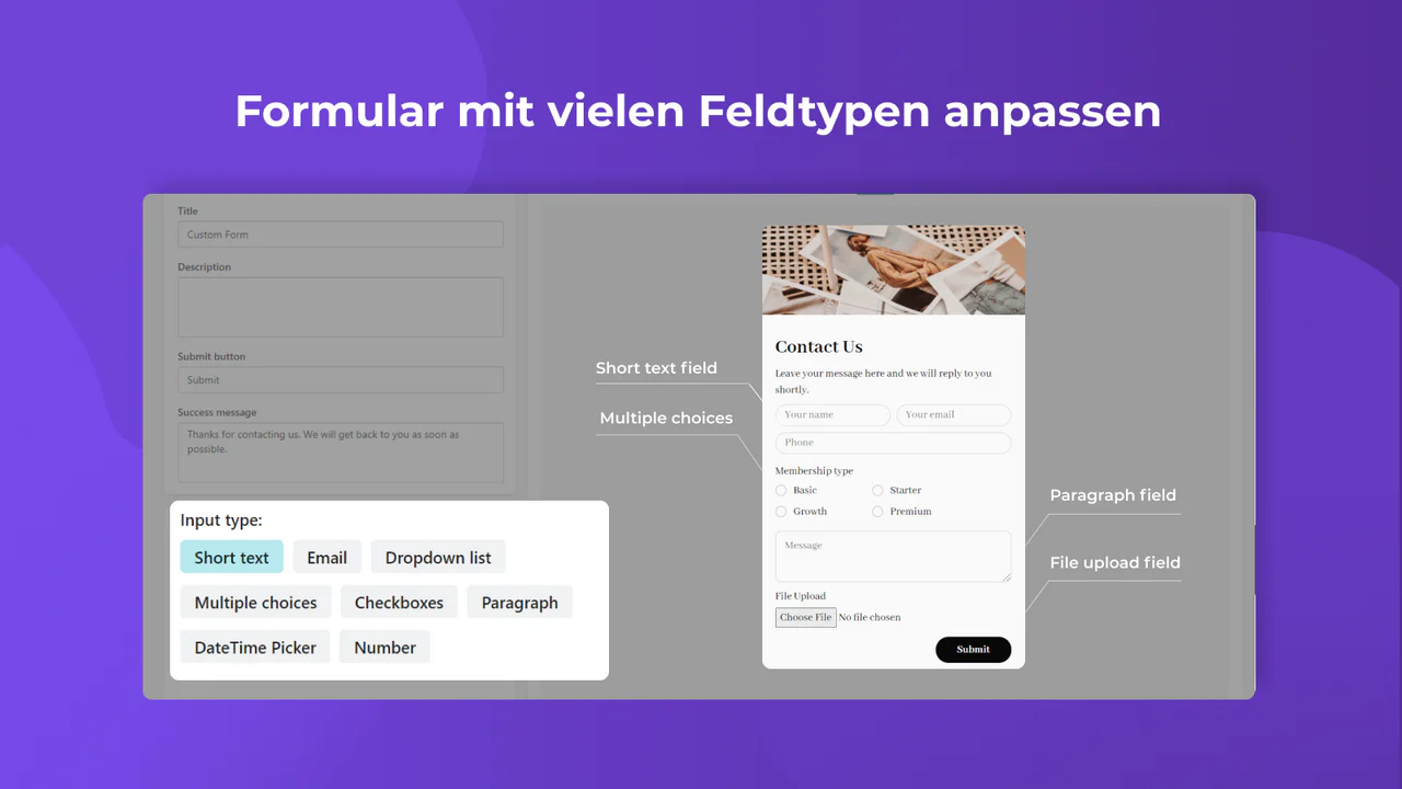 Formular mit vielen Feldtypen anpassen