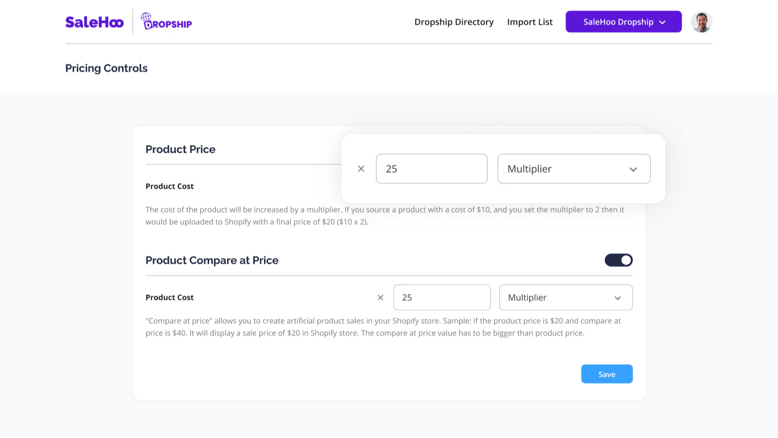 Brug SaleHoo Dropship's Pricing Control til at tilføje faste profitmargener