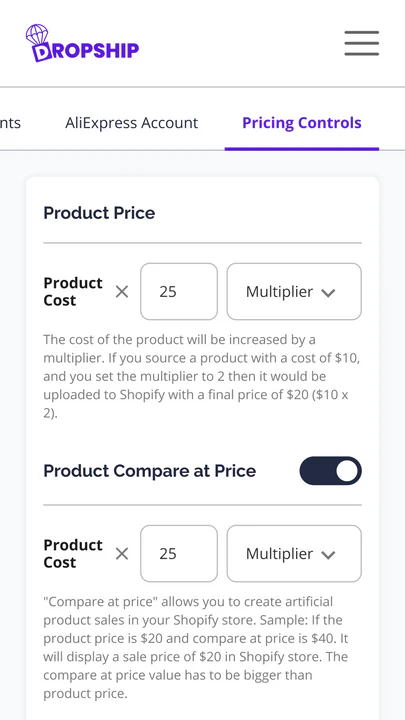 Add set profit margins with SaleHoo Dropship's Pricing Control