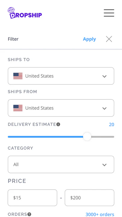 Usa los filtros de SaleHoo Dropship para encontrar productos con envío rápido