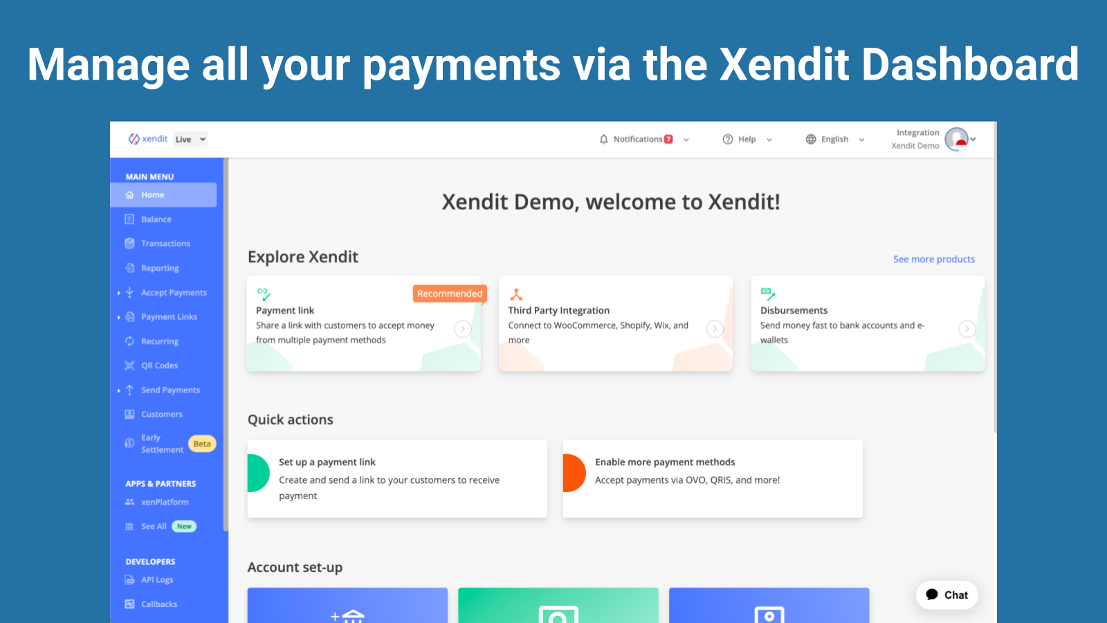 Manage all your transactions via the Xendit dashboard