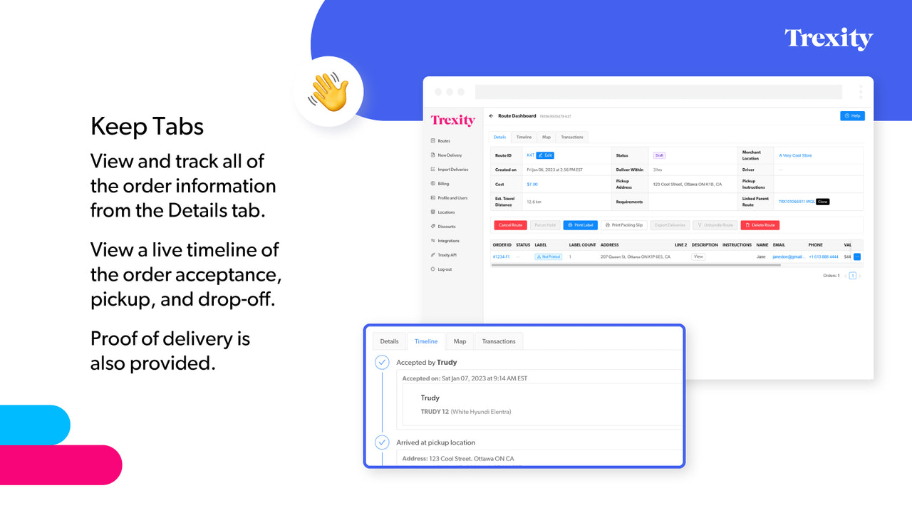 Showcasing timeline and proof of delivery