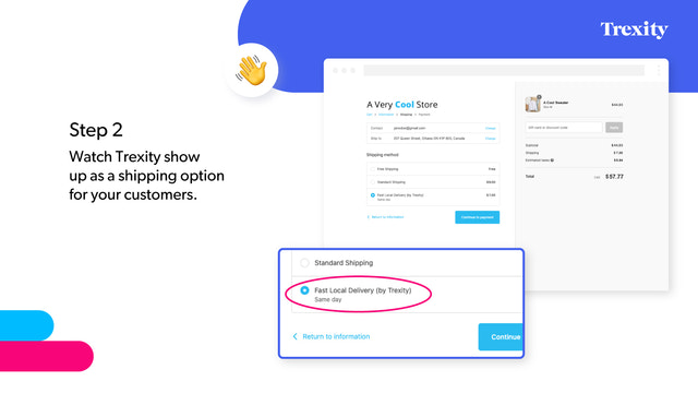 Trexity apparaît dans les options d'expédition