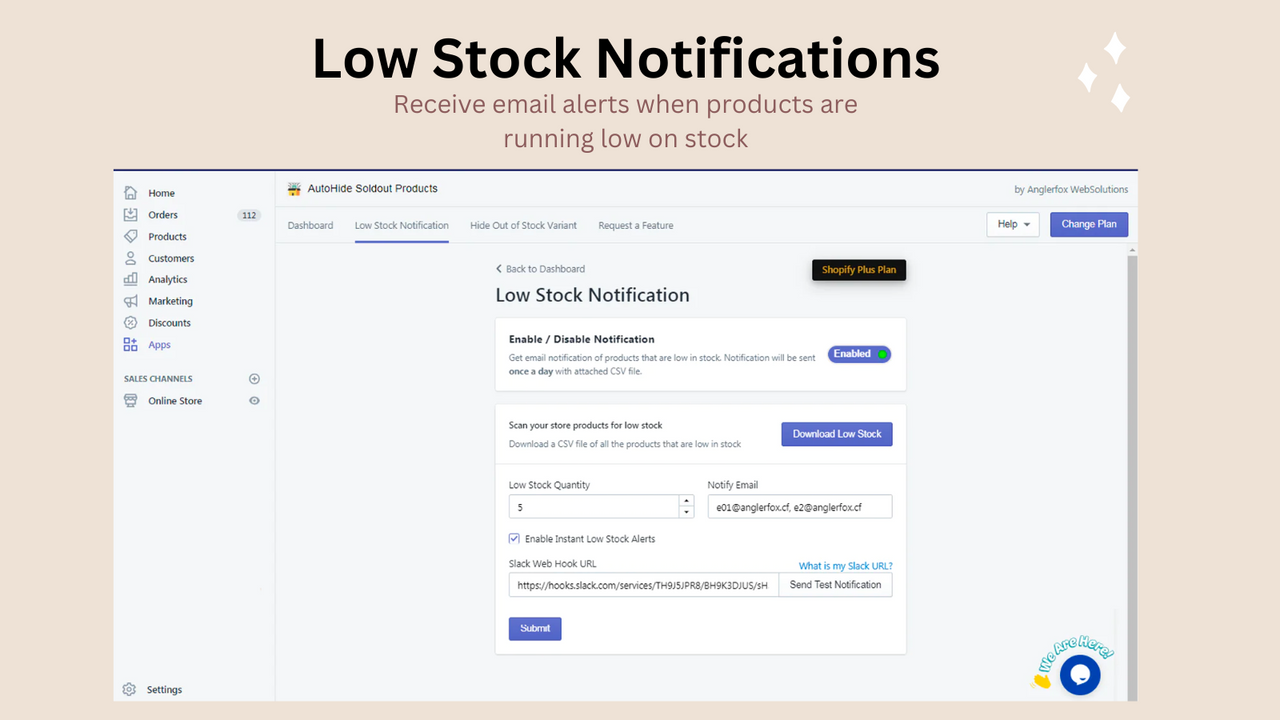 lavt lager produkter notifikation