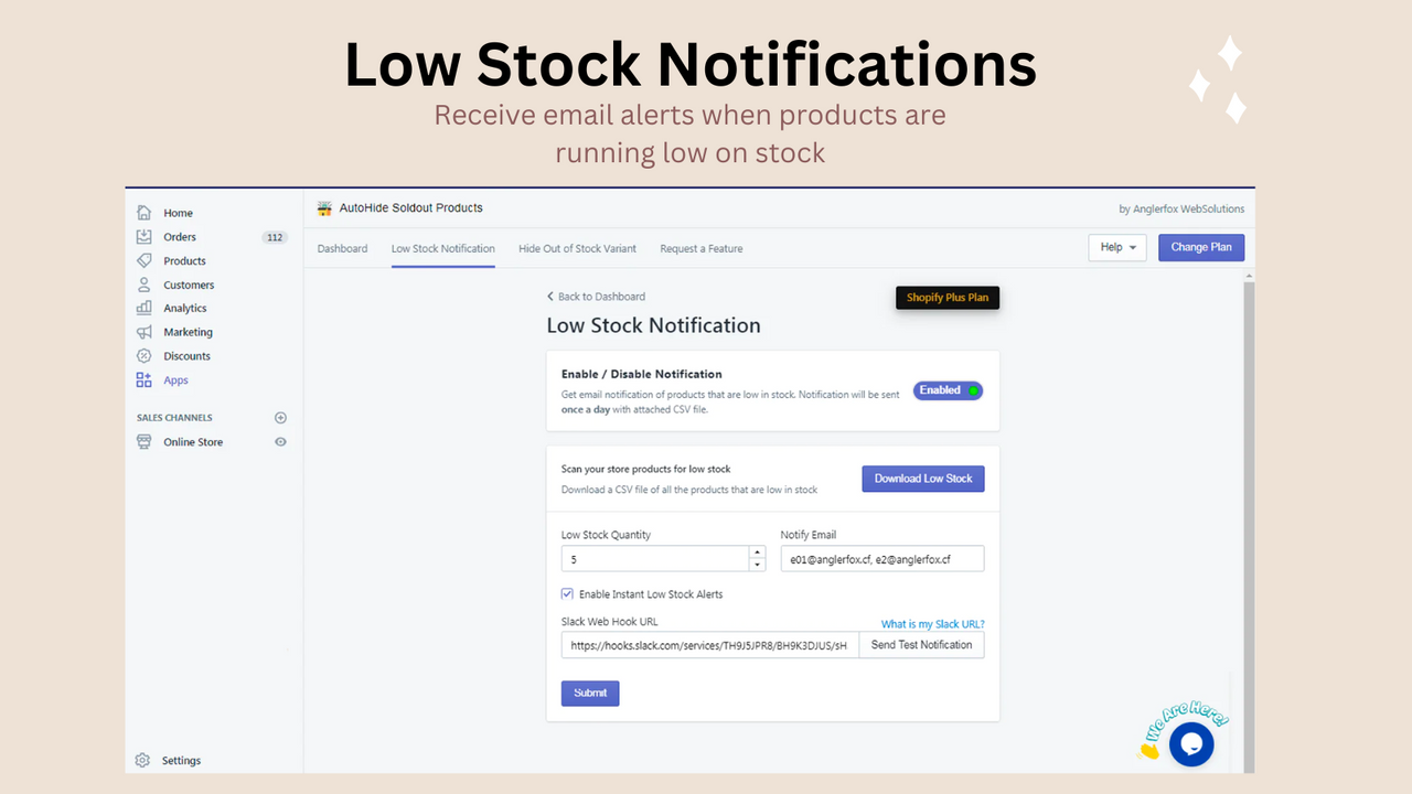 notificación de productos con bajo stock