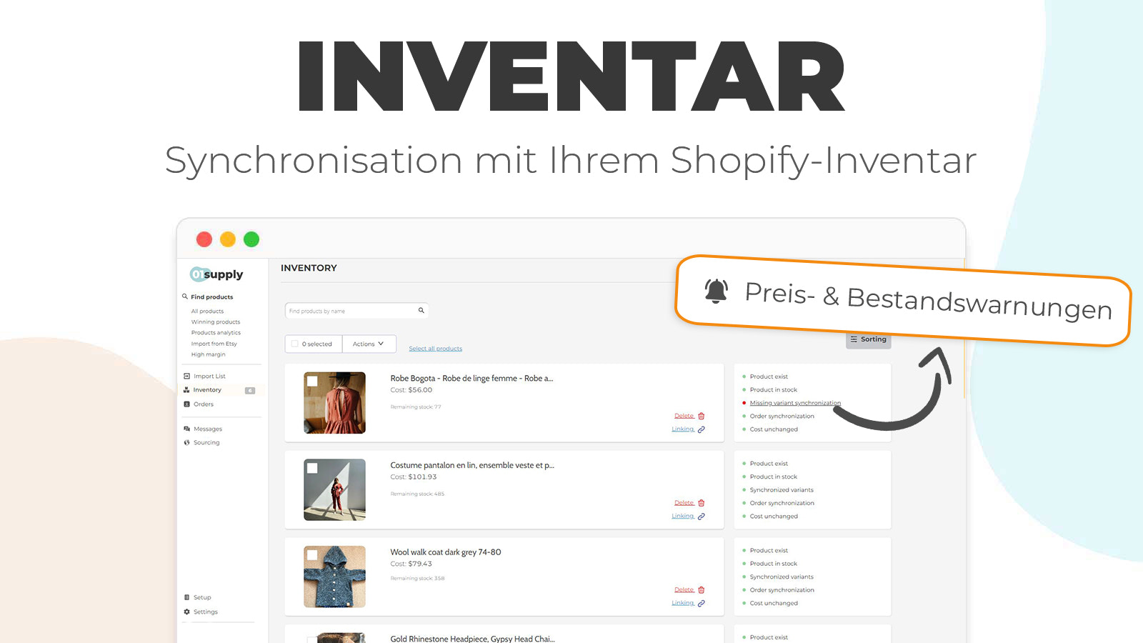 Synchronisierung mit Ihrem Shopify-Bestand