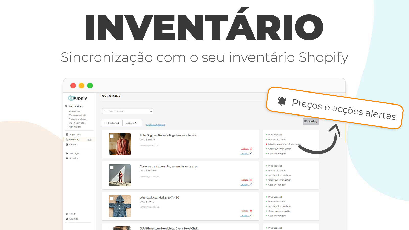 Sincronização com seu estoque do Shopify