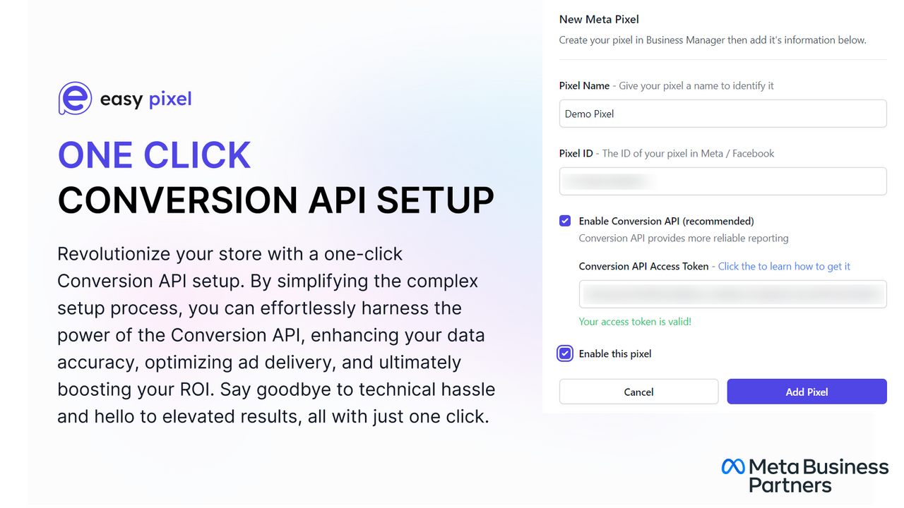 En klick Conversion API-inställning
