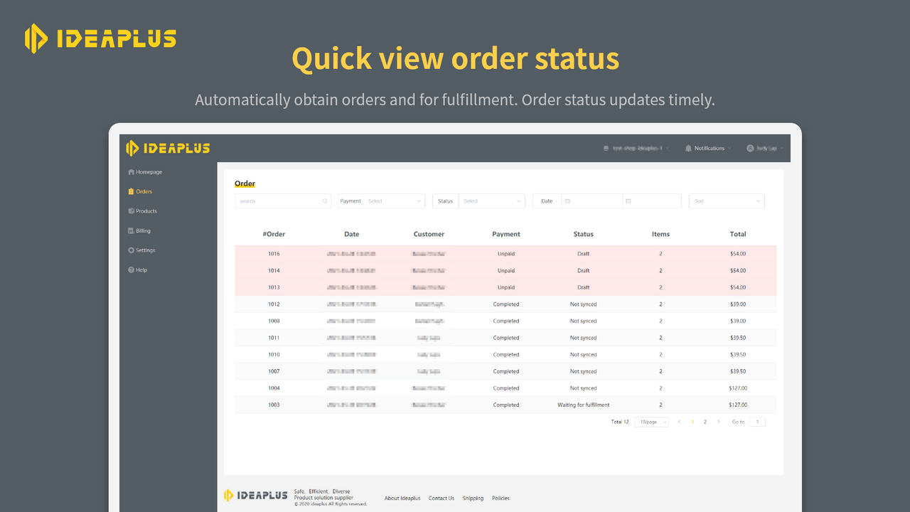 Quick view order status