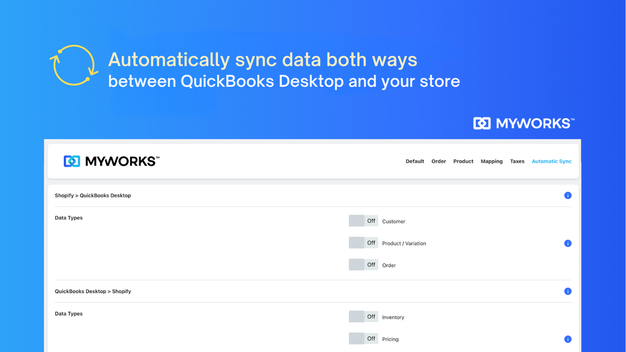 Synchronisation transparente entre Shopify et QuickBooks Desktop, dans les deux sens.