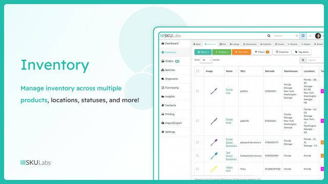 Manage inventory across multiple stores by location, sold, etc.