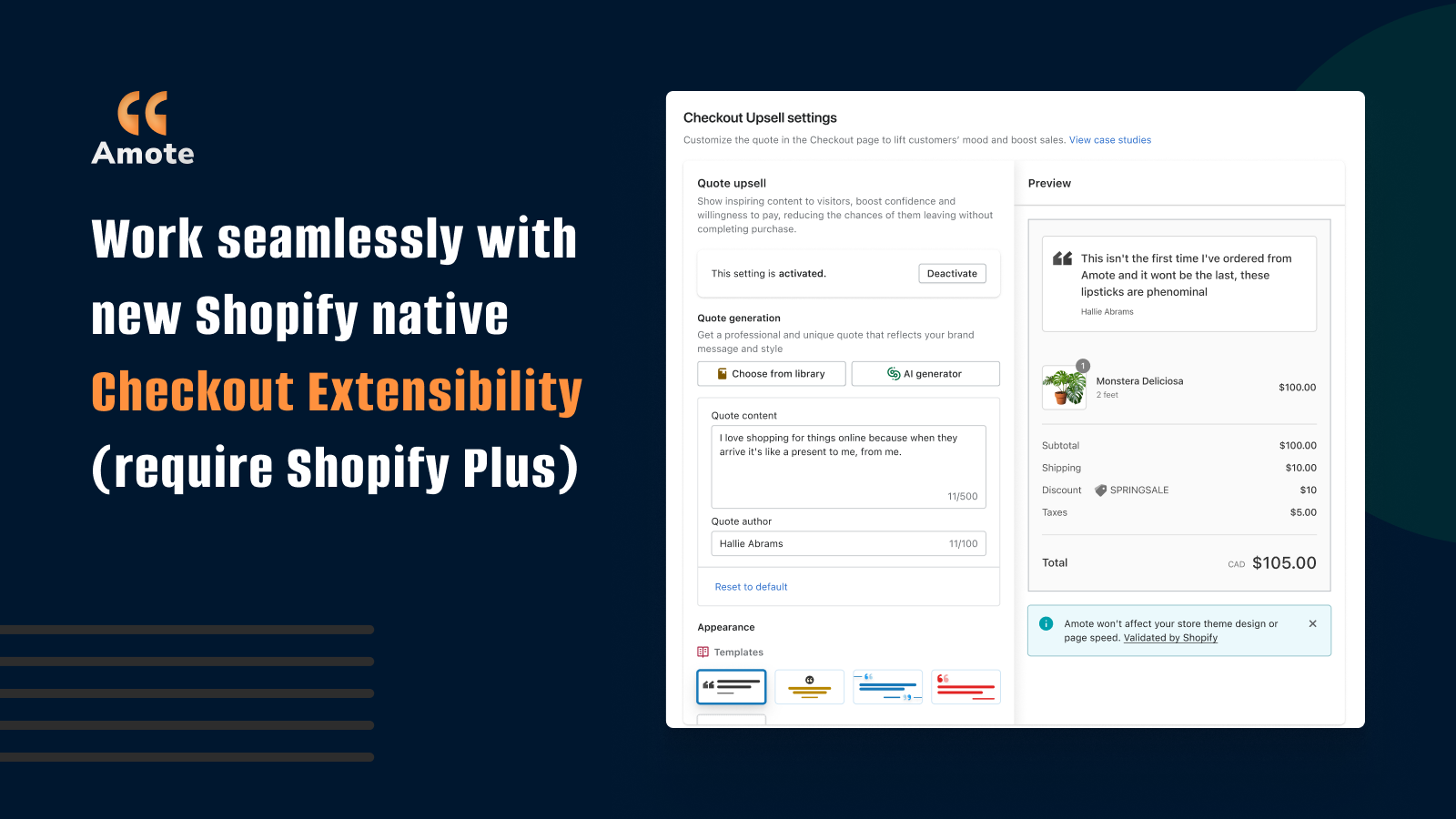 Work seamlessly with new Shopify native Checkout Extensibility