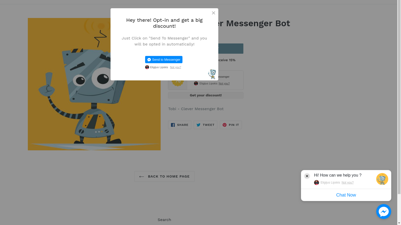 SMS + Facebook Messenger Popup-Vorschau