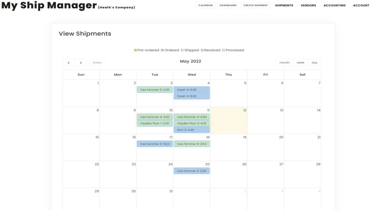 MyShipManager Kalender