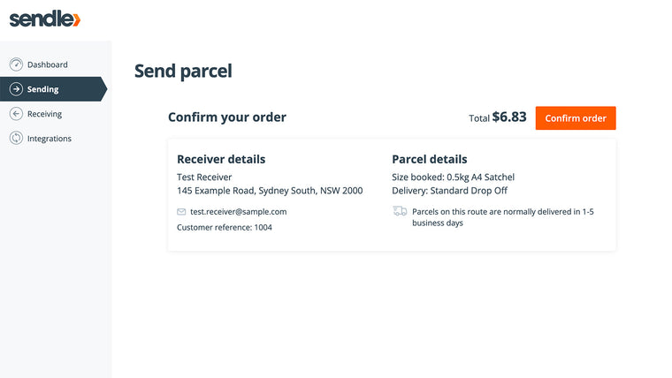 Sendle Dashboard Shipping Screenshot