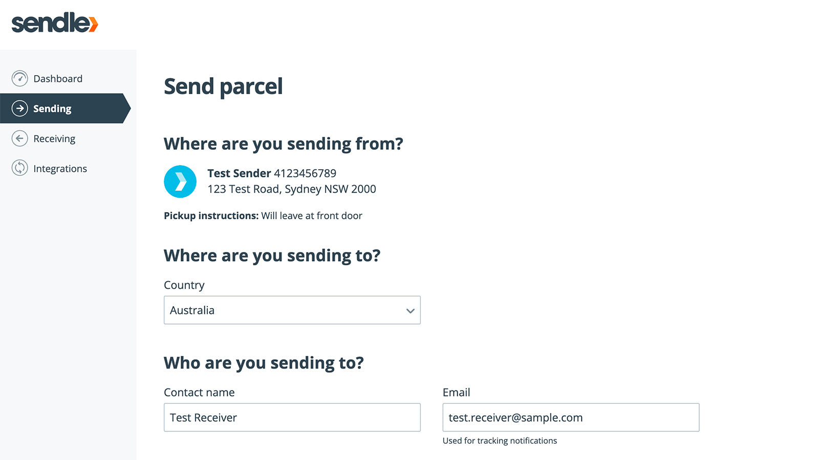 Sendle Dashboard Shipping Screenshot