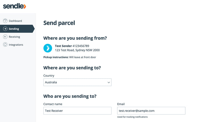 Sendle Dashboard Shipping Screenshot