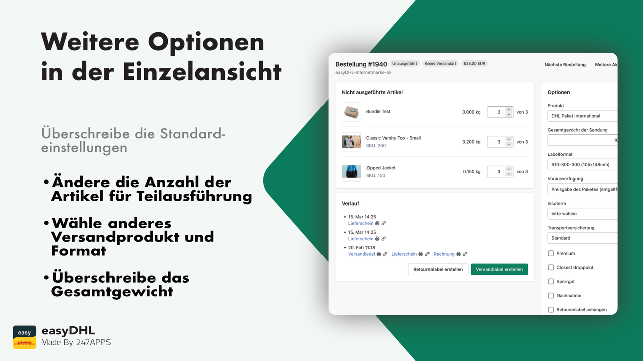 DHL Versandlabel Erstellung in Shopify