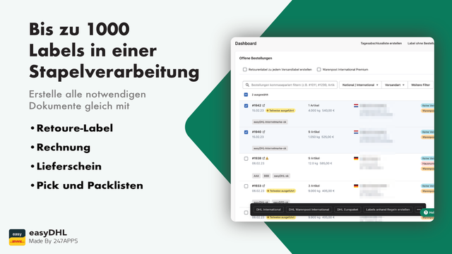 DHL Bulk Versandlabels in Shopify