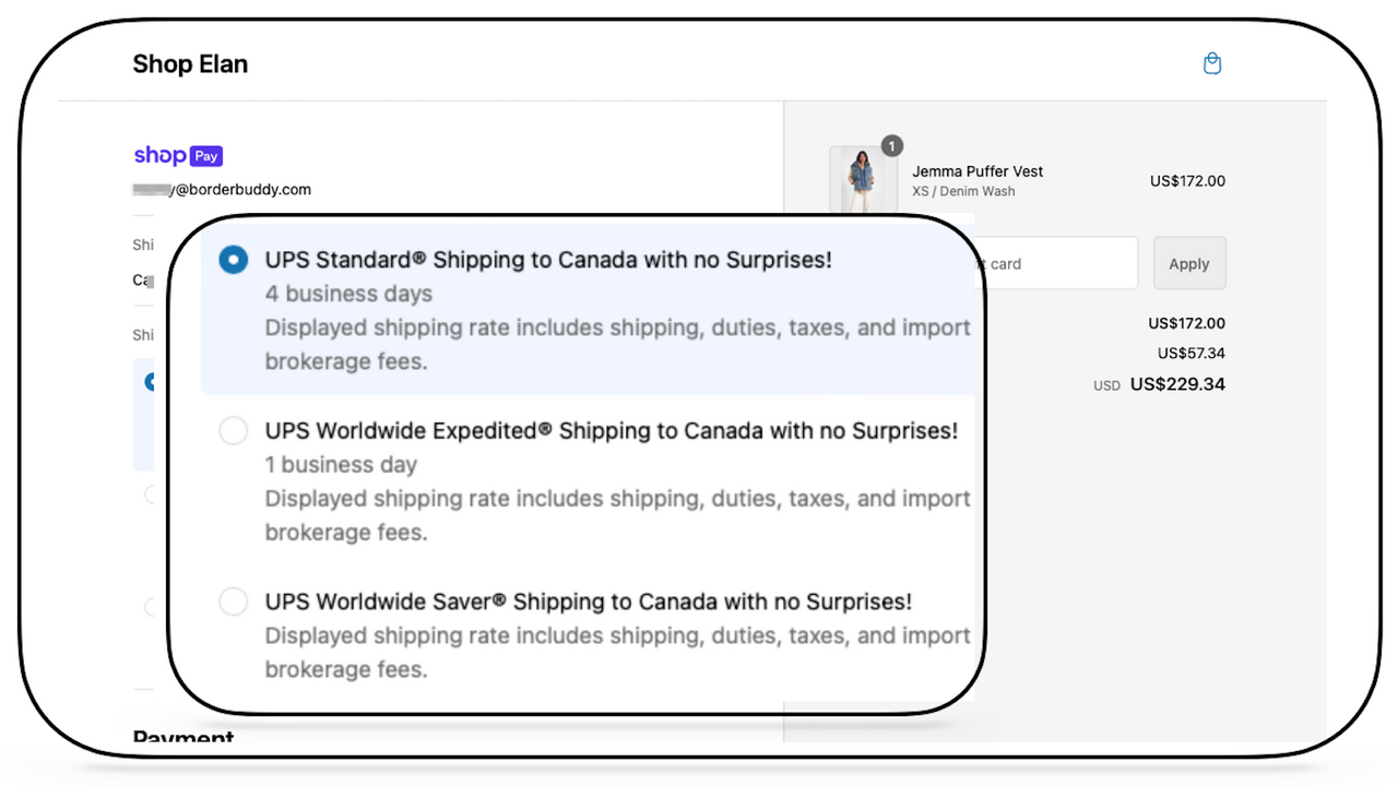 Envio Integrado às Alfândegas do BorderBuddy para o Canadá