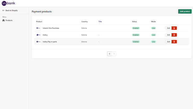 Get an overview of Inbank payment methods in your store