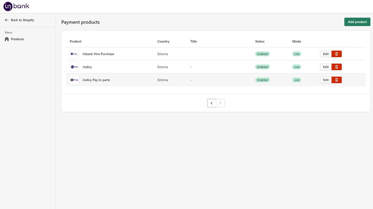 Get an overview of Inbank payment methods in your store