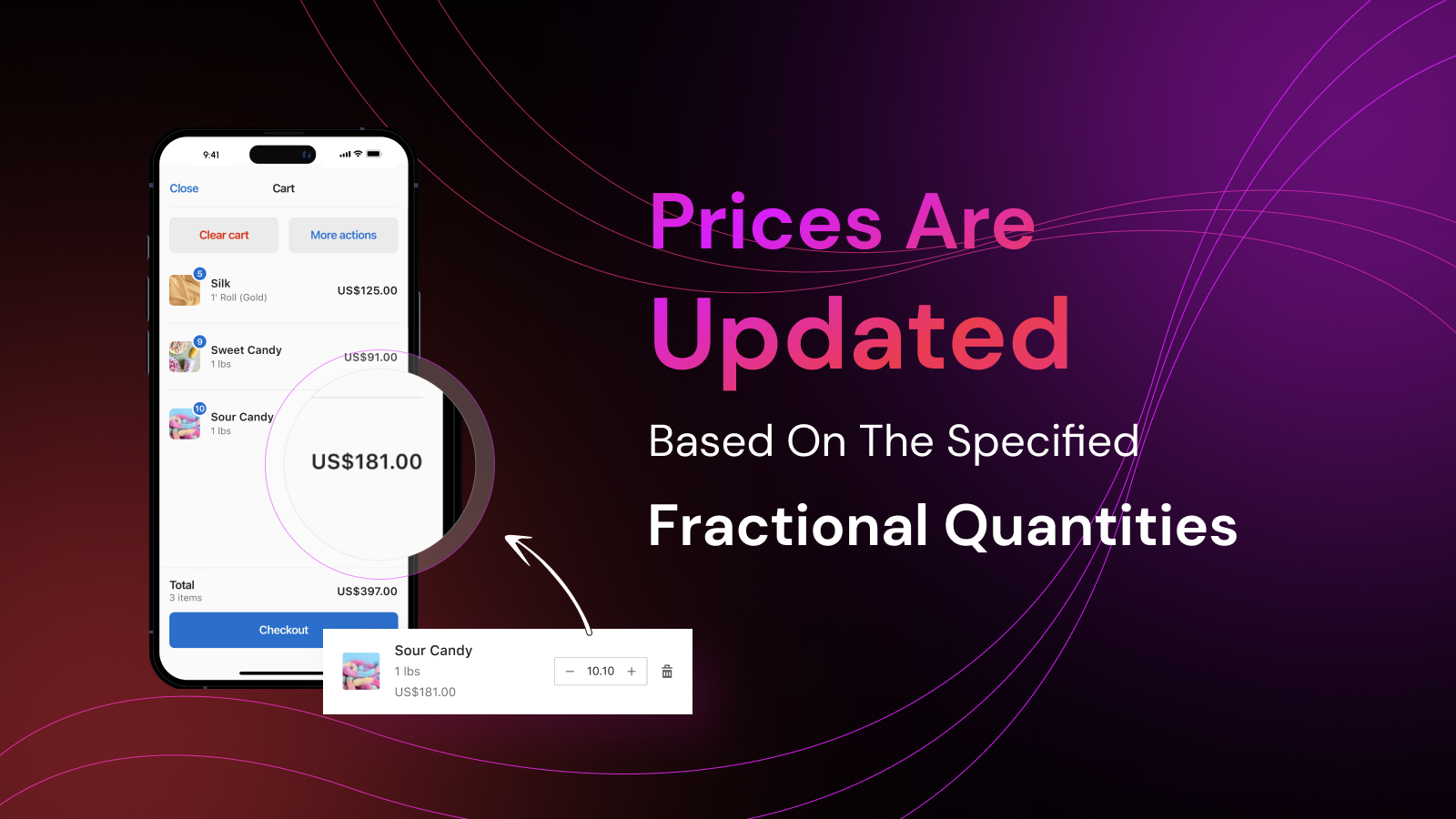 Prices are updated based on the specified fractional quantities