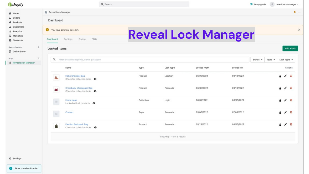 Dashboard view of Locks based on Passcode, Login, Location