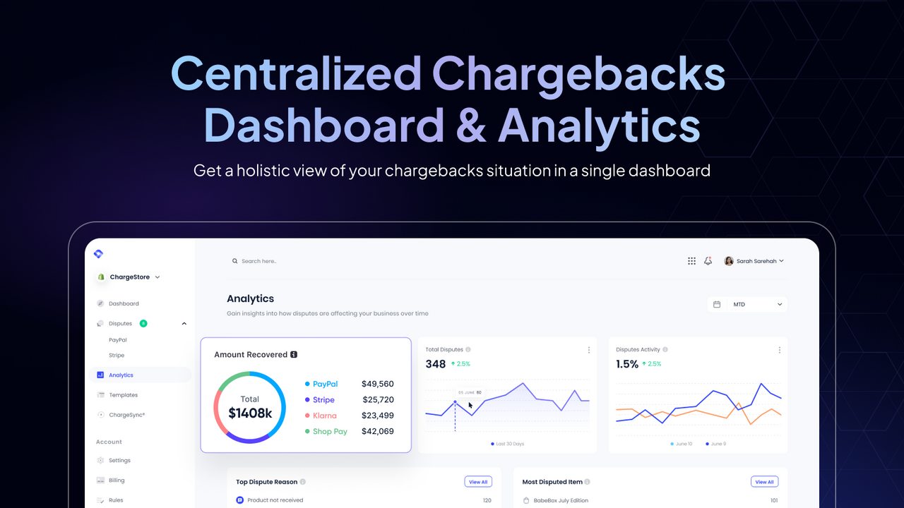 Tableau de bord centralisé des Chargebacks et Analyses