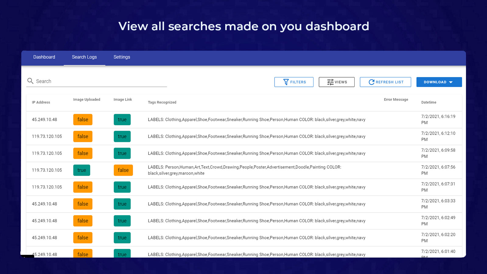 3 - Search Logs Screen