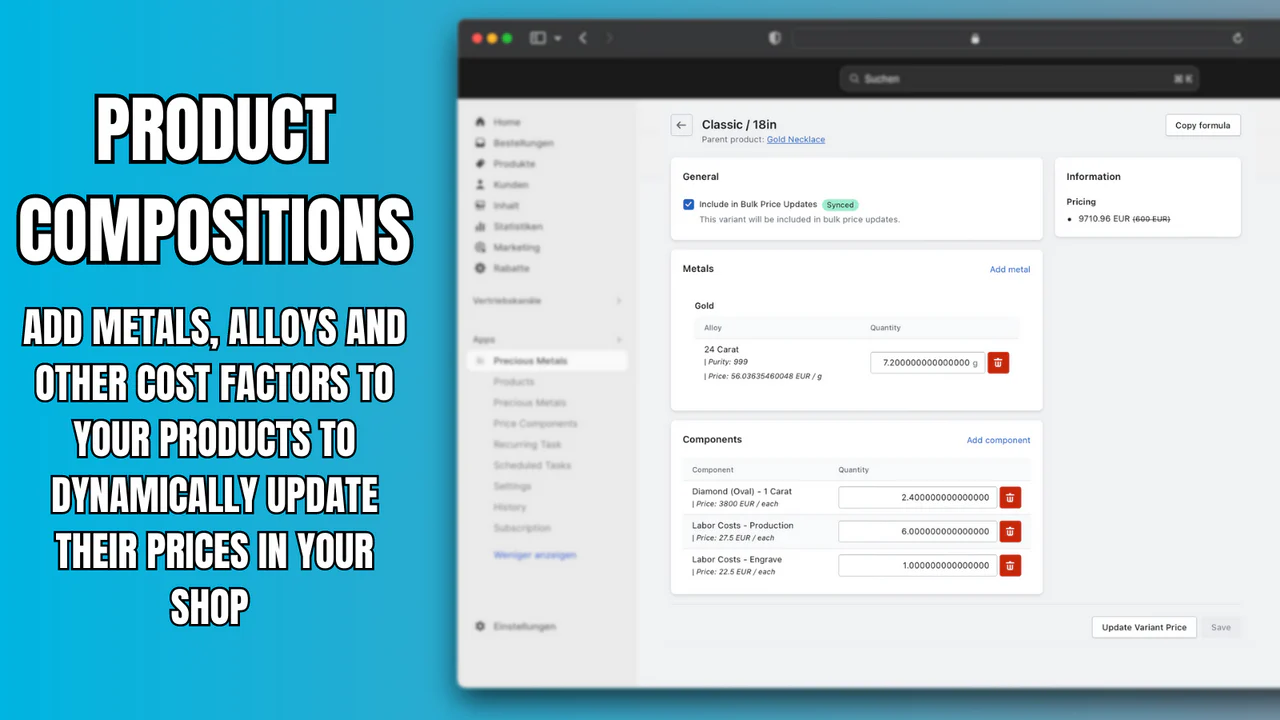 Product compositions to dynamically update prices in the shop.