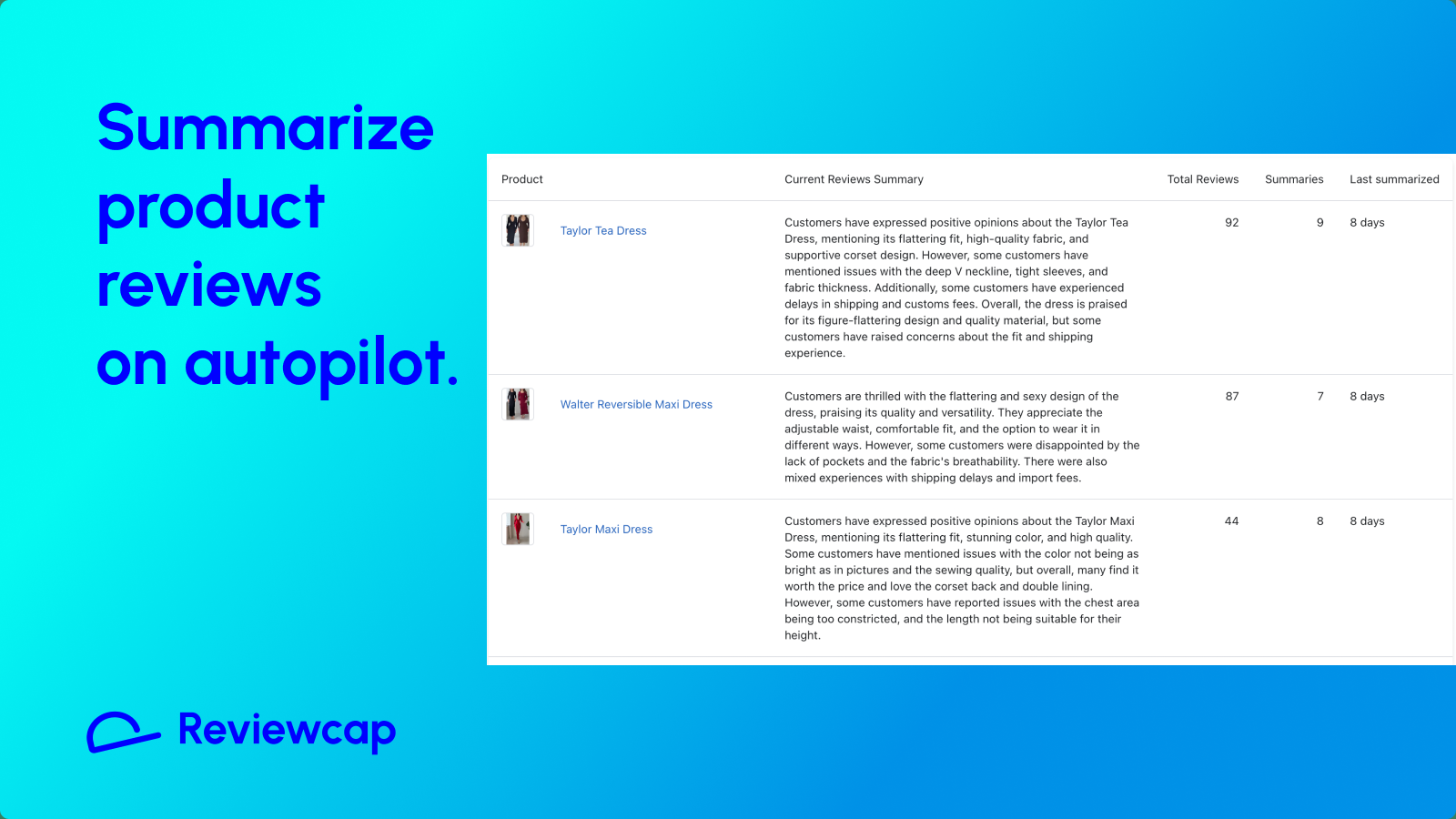 Summarize product reviews on autopilot.