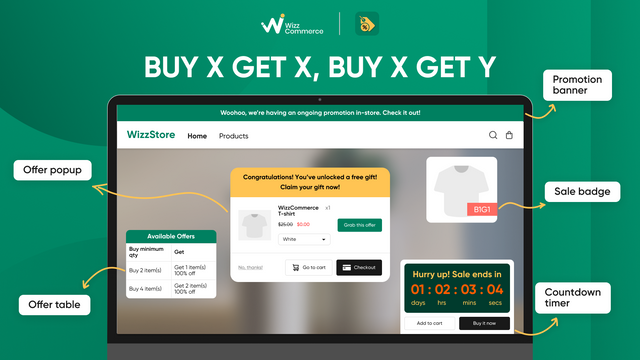 BOGO+ da WizzCommerce configura compre X ganhe Y para aumentar as vendas