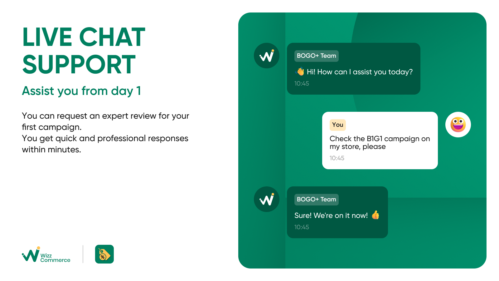 BOGO+ av WizzCommerce tillhandahåller snabb livechatt-support