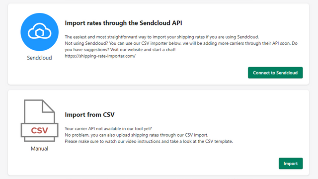 Import opties, API of CSV.