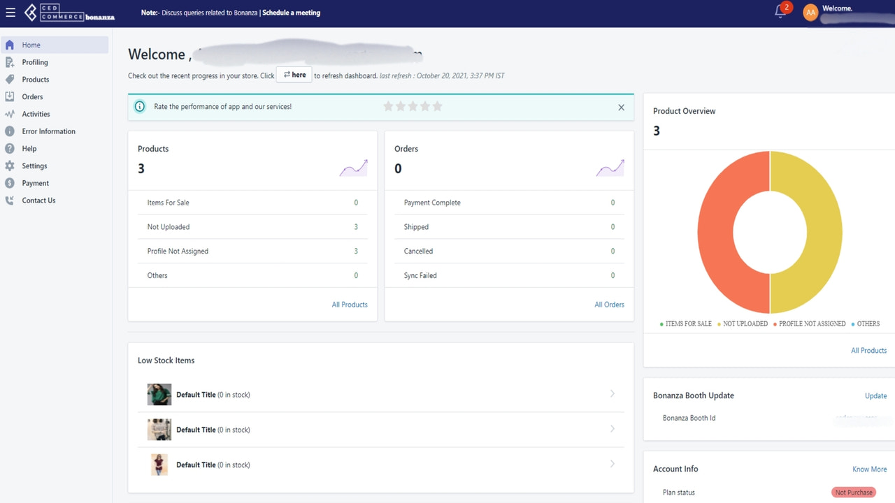 Dashboard of App, Shopify Plus