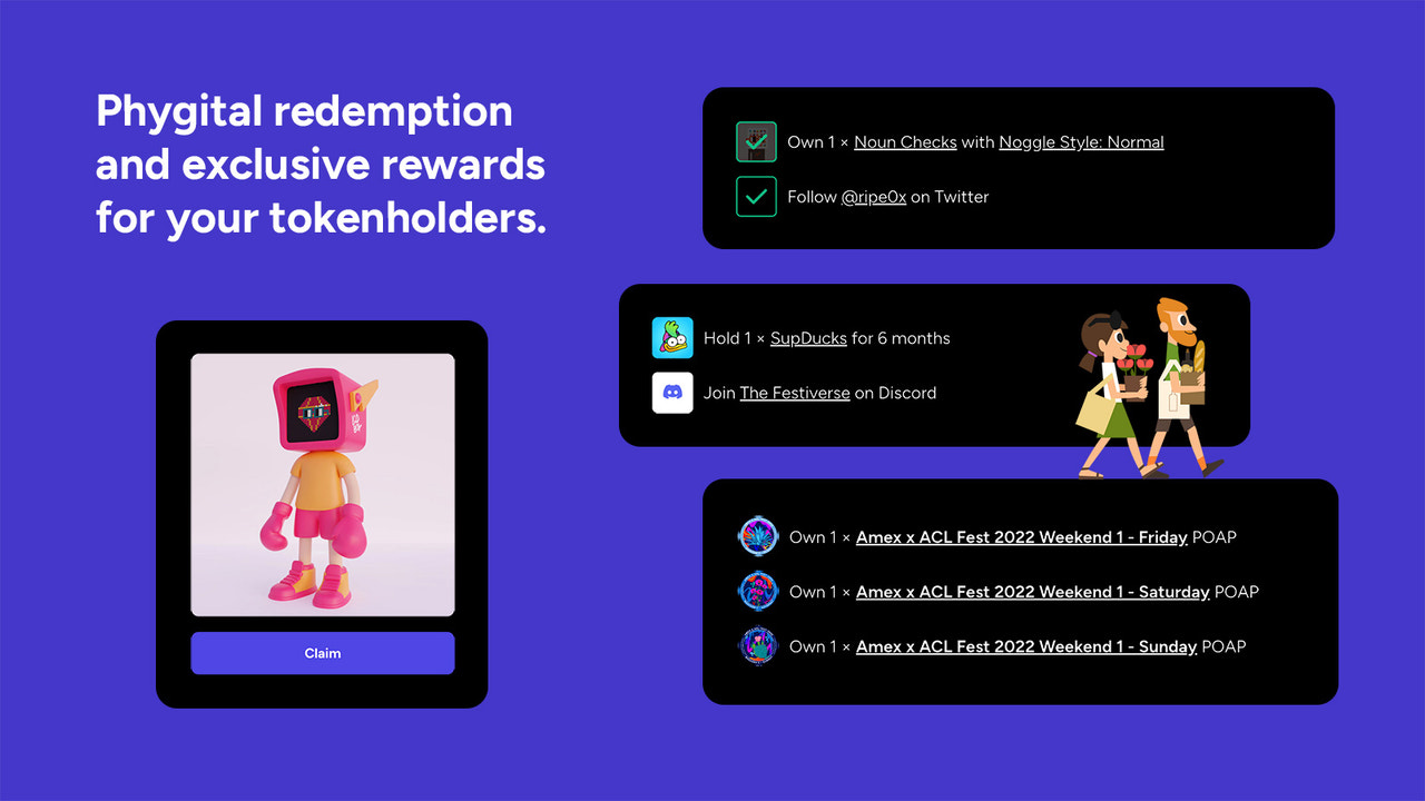Phygital redemption and exclusive rewards for your tokenholders.