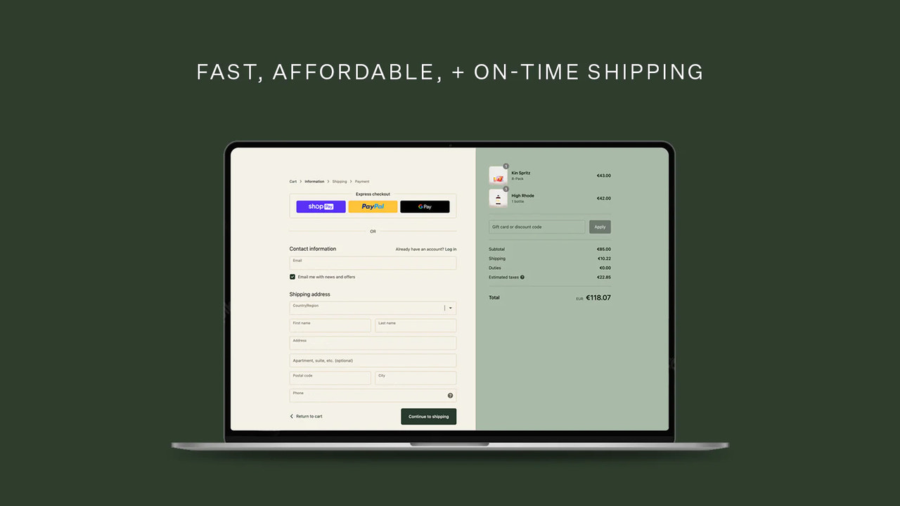Shopify结账+快速全球运输