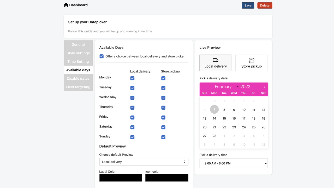 Date Picker - Store Pickup & Local delivery