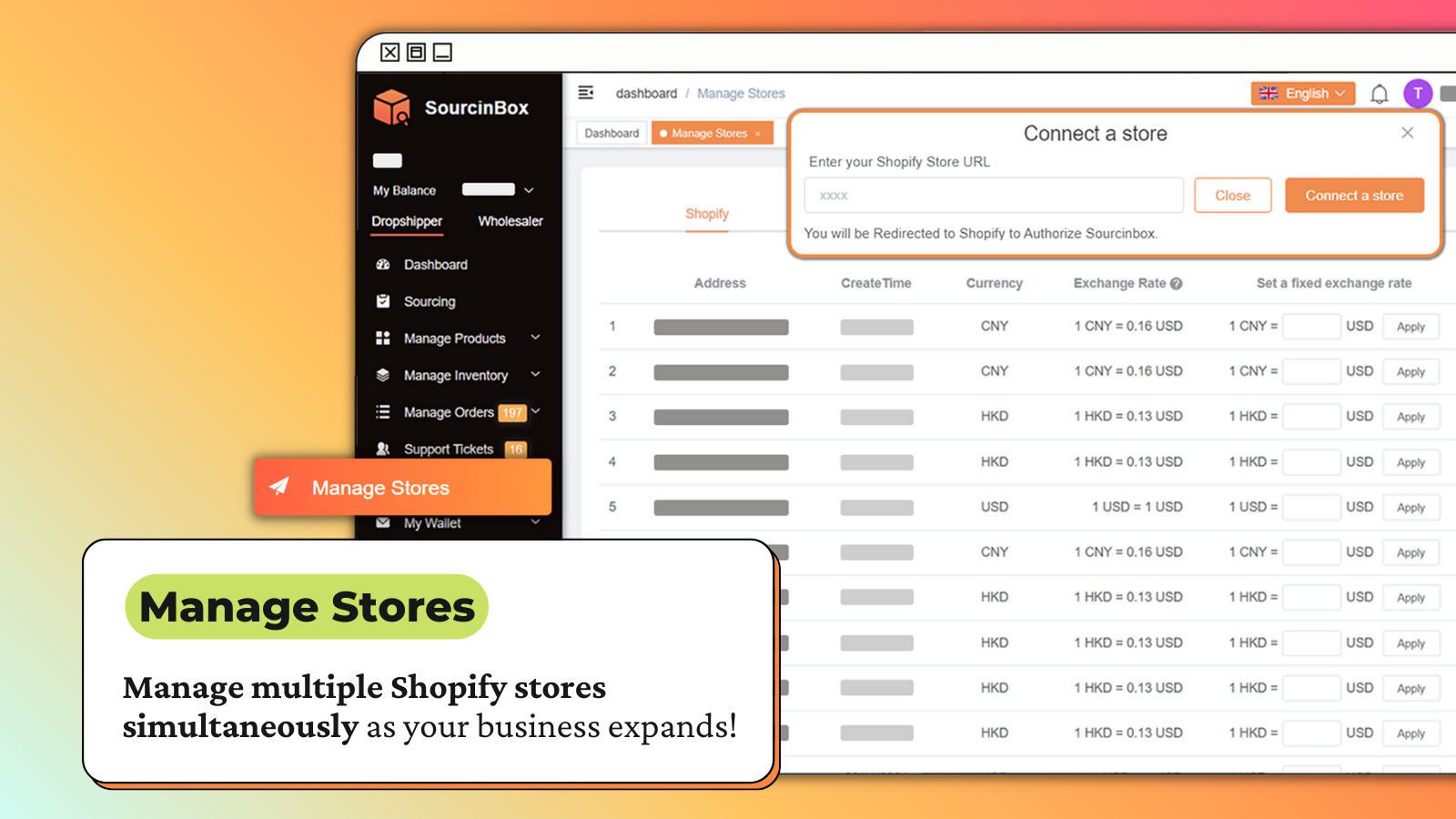 sourcinbox Shops verwalten