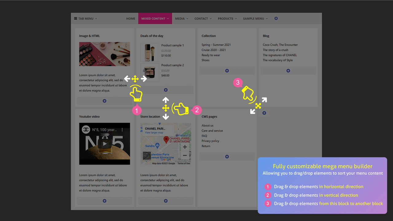 Glissez et déposez pour organiser facilement le menu