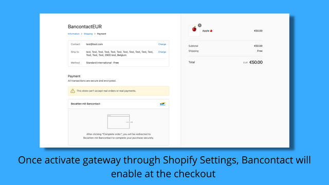 Aktivieren Sie nun das Gateway in den Shopify-Einstellungen, um es beim Checkout zu aktivieren