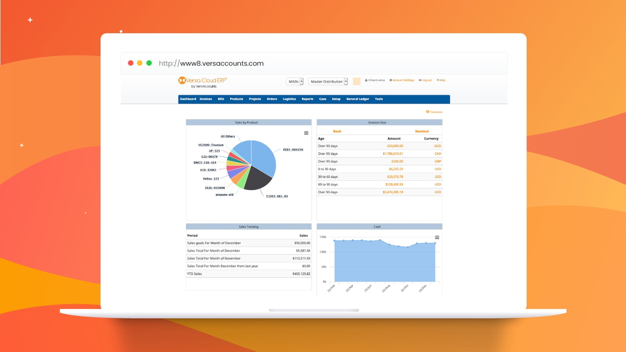 Painel do Versa Cloud ERP